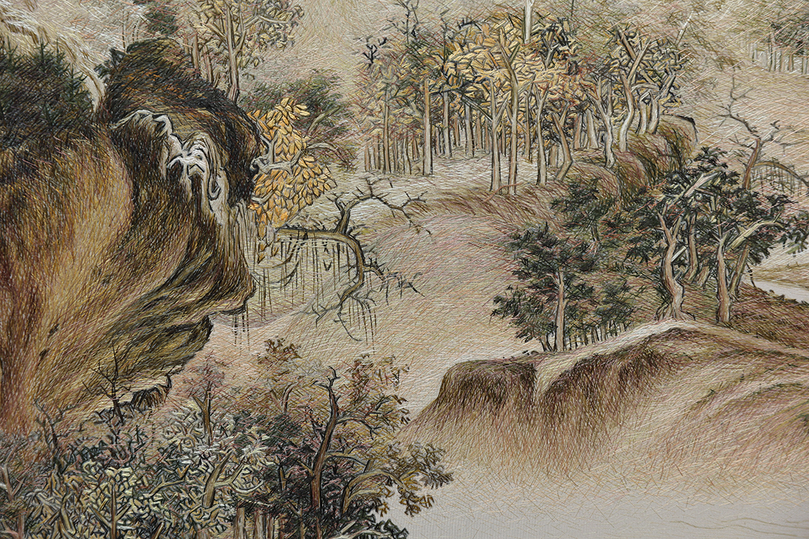 北宋赵佶溪山秋色图刺绣，扬州市礼好一然绣研究院国家级朱军成技能大师工作室的匠心之作4.jpg