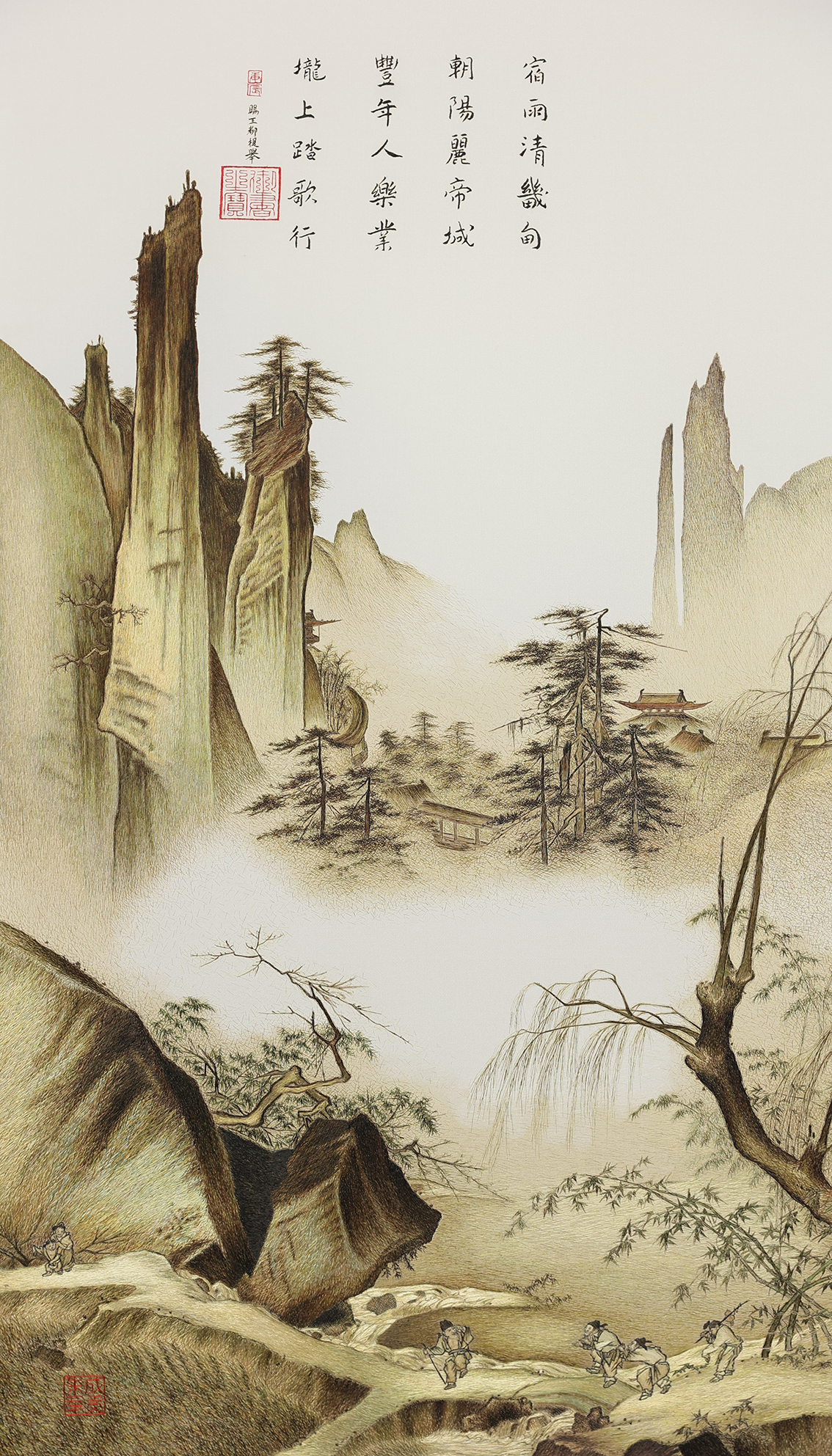 宋 - 马远 - 踏歌图刺绣：工艺精湛的艺术杰作，朱军成技能大师工作室绣制.jpg